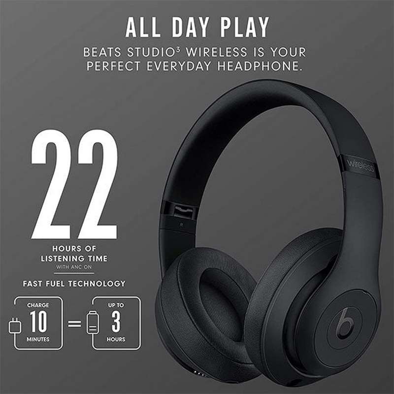 Beats Studio 3 True Wireless Noise Cancelling Over-Ear Headphones - Matte Black - Alezay Kuwait