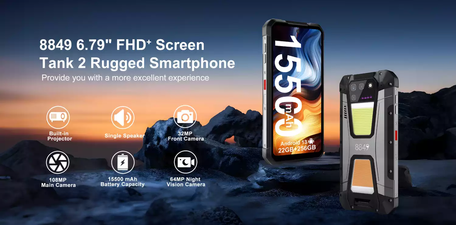 Unihertz 8849 Tank 2 - 15500 mAh Rugged Phone with Built-in Laser Projector - Features - Alezay Kuwait