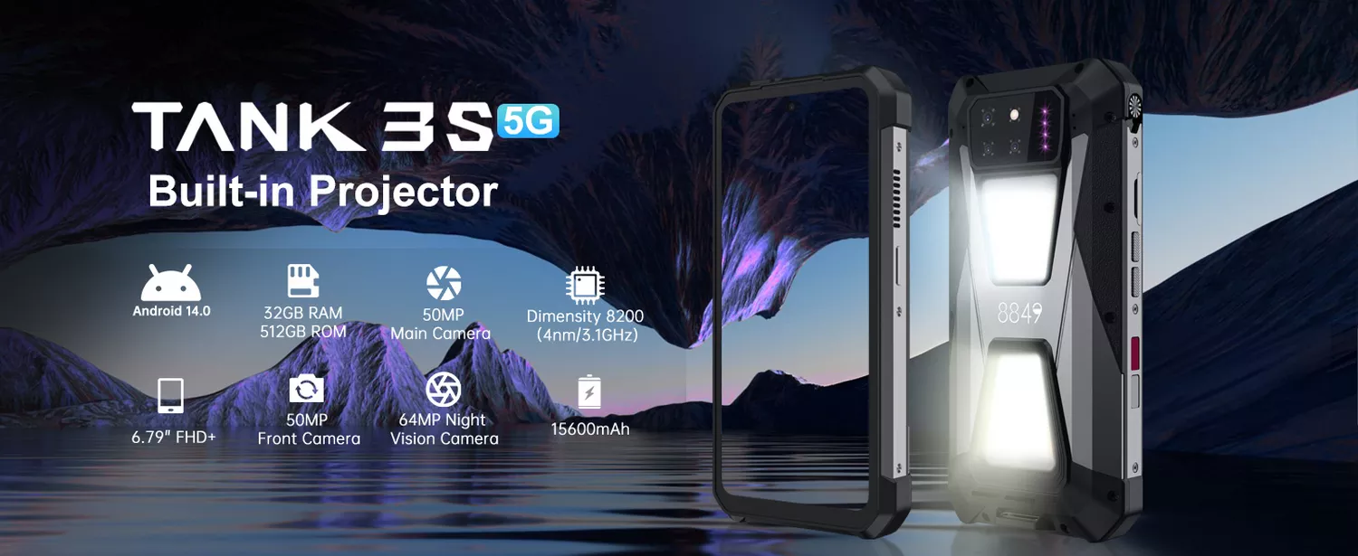 Unihertz 8849 Tank 3S - 15600mAh Battery 5G Rugged Smartphone with Built-in Projector - Banner - Alezay Kuwait