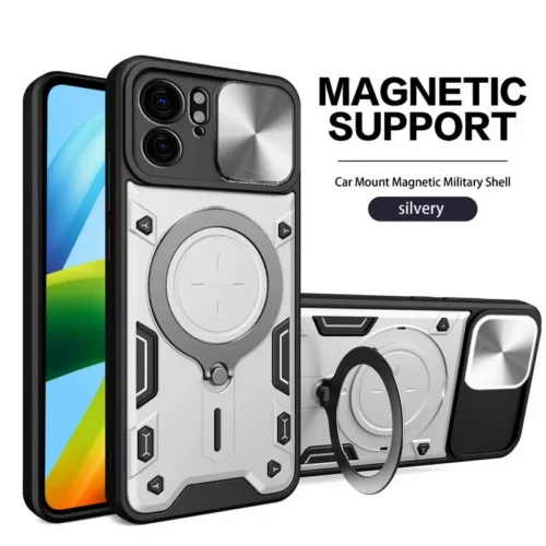 Infinix GT 30 Pro Magnetic Support Case with Rotating Metal Ring Holder - Silver - Alezay Kuwait - Infinix Kuwait