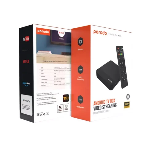 Porodo Android TV Box Video Streaming - Black - Alezay Kuwait - Porodo Kuwait