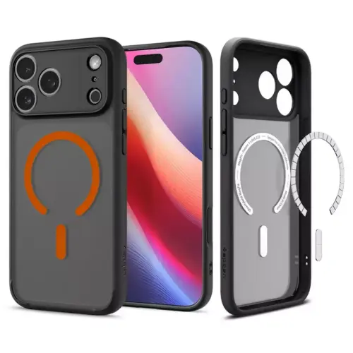 Apple iPhone 17 Pro Max Case Ultra Hybrid Magfit Spigen - Apple iPhone 17 Pro Case Ultra Hybrid Magit Spigen - Frost Black Orange - Alezay Kuwait - Spigen Kuwait
