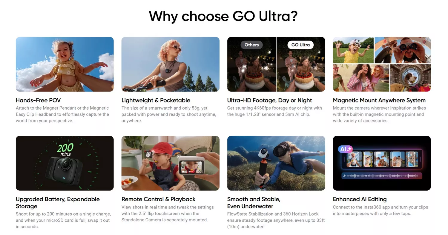 Insta360 GO Ultra Standard Bundle - Features Banner - Insta360 Store Kuwait - Alezay Kuwait